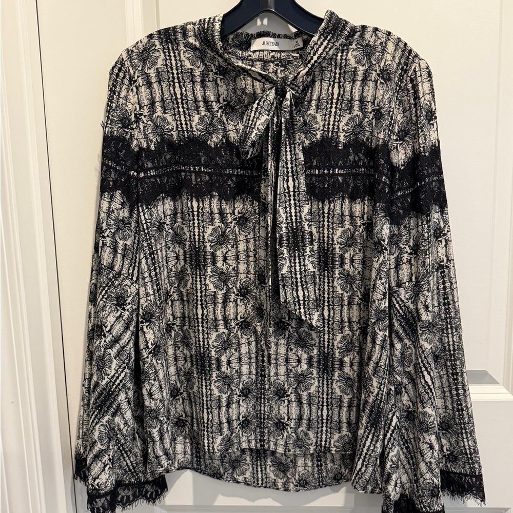 JustFab Monochrome Lace Accent Blouse